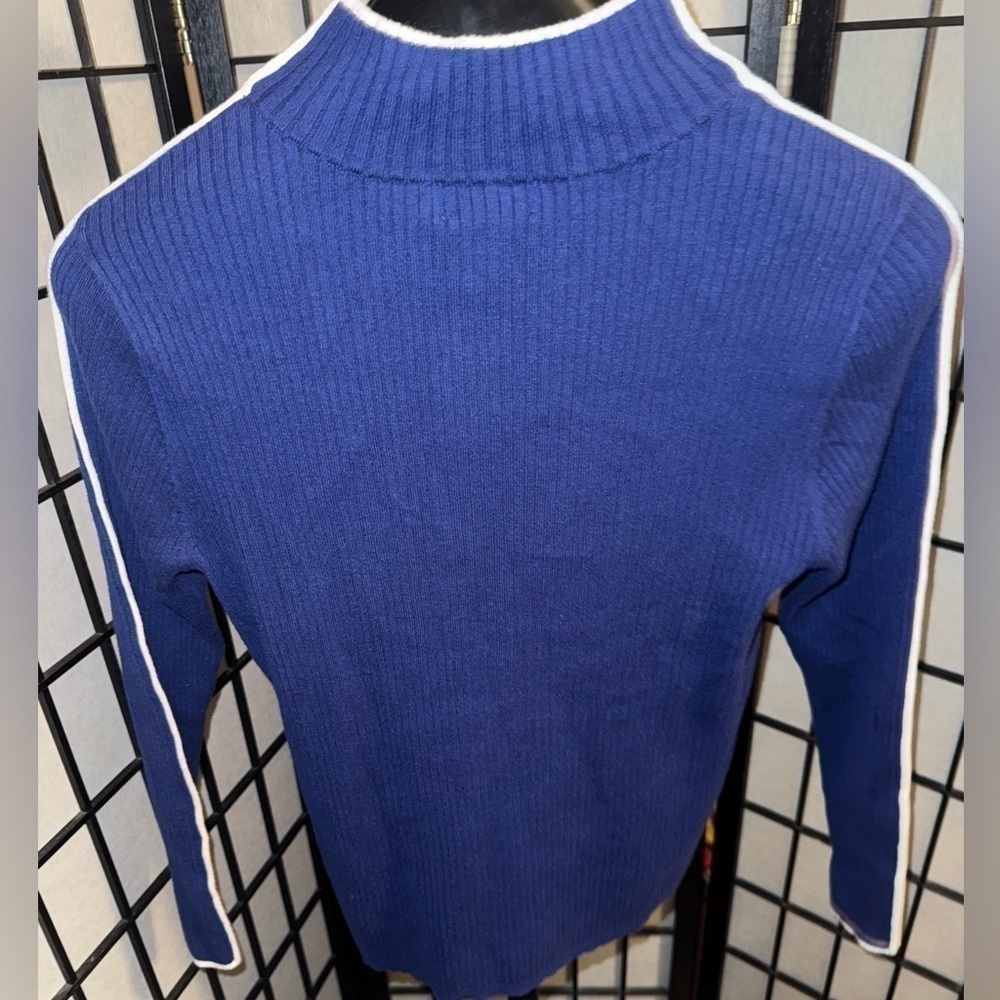 Ava + Viv Royal Blue with White Trim Half Zipper Sweater Blouse Size X - Picture 3 of 6